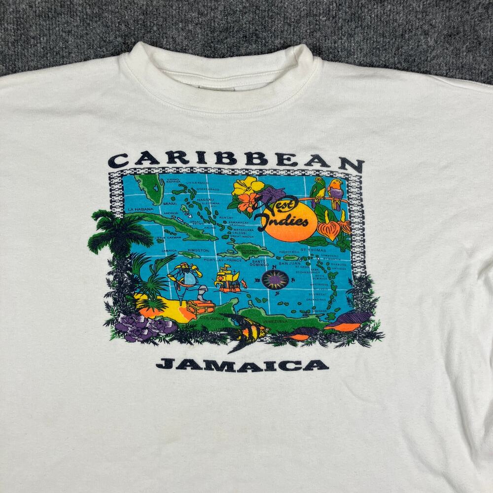 Super T’s T-Shirt Mens XXL White Caribbean Jamaica Map Tourist Graphic Vintage‎